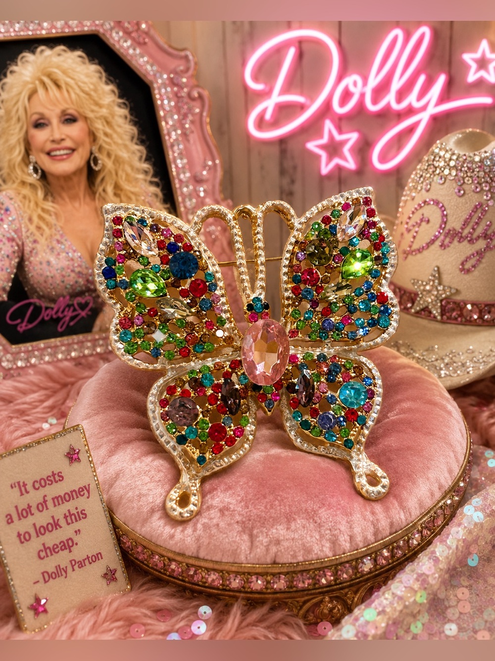 DOLLY Parton inspired butterfly rhinestone brooch larger the life just like her